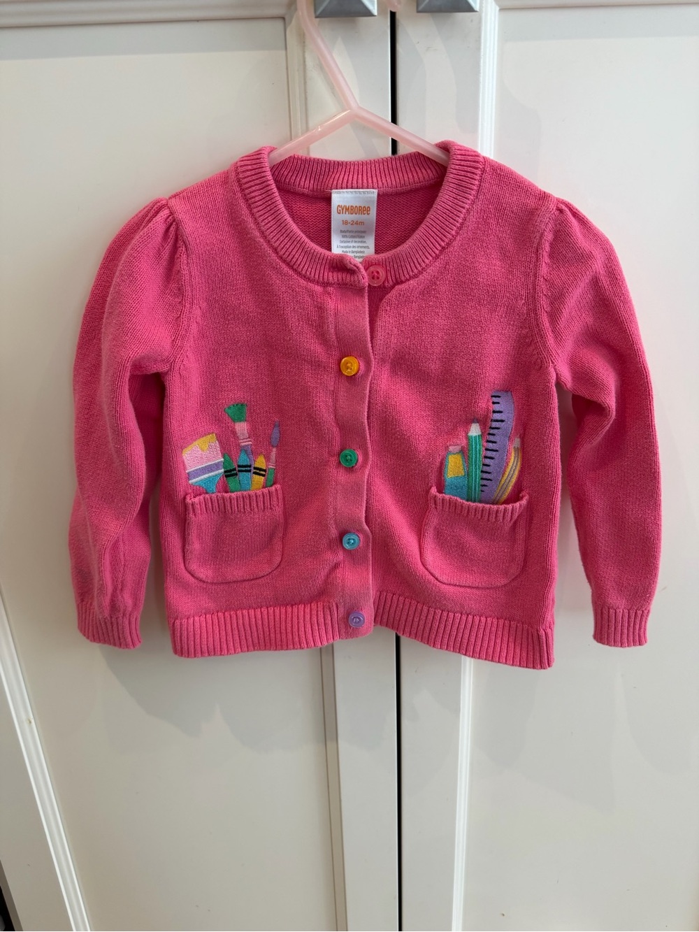 Gymboree 18-24m Hot Pink Cardigan with School-Supply Pocket Embroidery